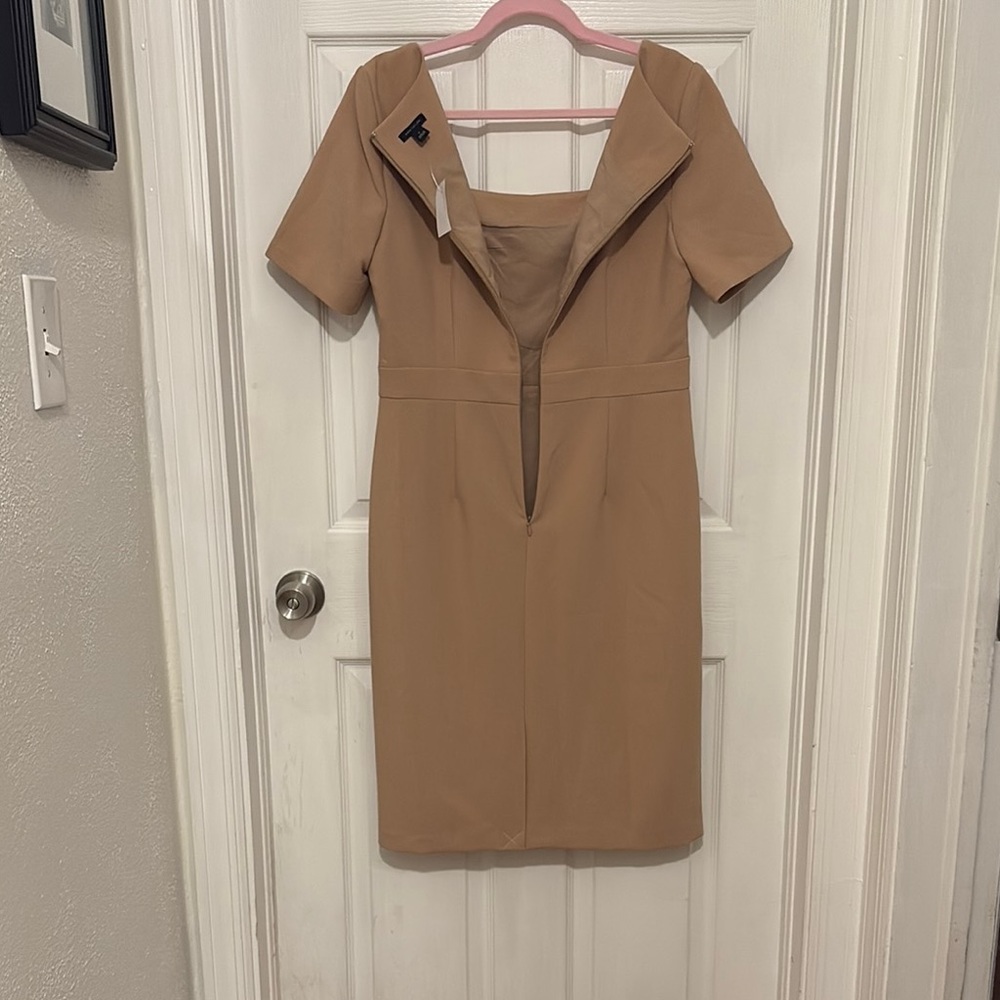 Ann Taylor Tailored Square Neck Midi Dress in Camel - Picture 3 of 4